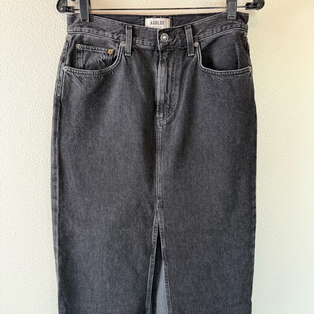 AGOLDE Leif Low Slung Jean Skirt Spider Black Denim Casual Women’s Size 25 - Picture 5 of 14